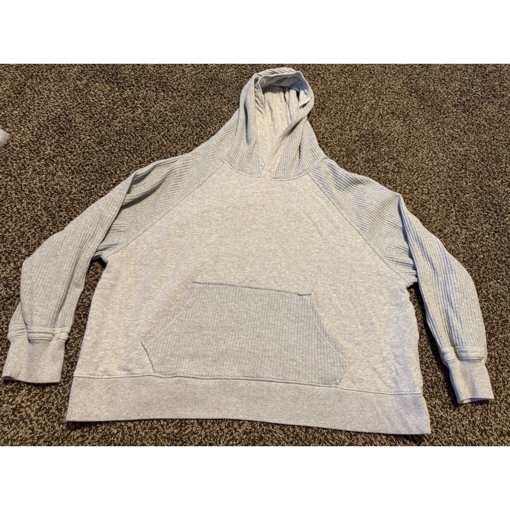 Aerie Waffle Knit Hoodie Sweatshirt Gray Womens Size XL Ribbed Oversized